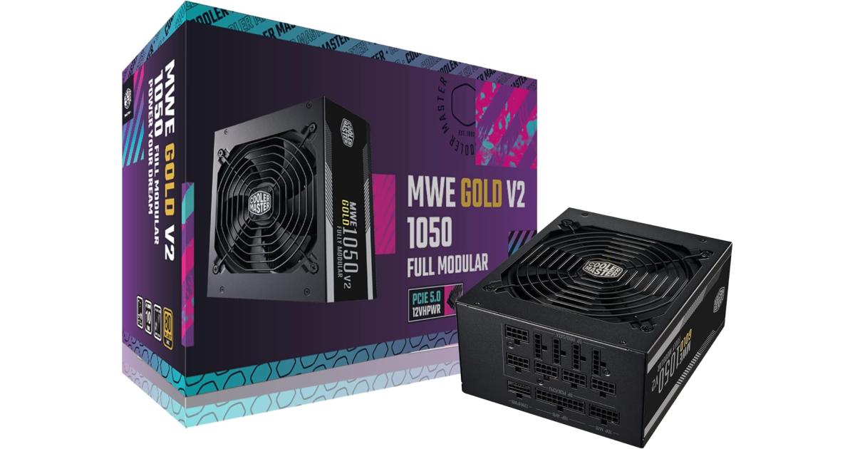 Cooler Master MWE Gold 1050 V2 ATX3.0 Fully Modular 1050W 80+ Gold Quiet 140mm FDB Fan 2 EPS Connectors High Temperature Resilience