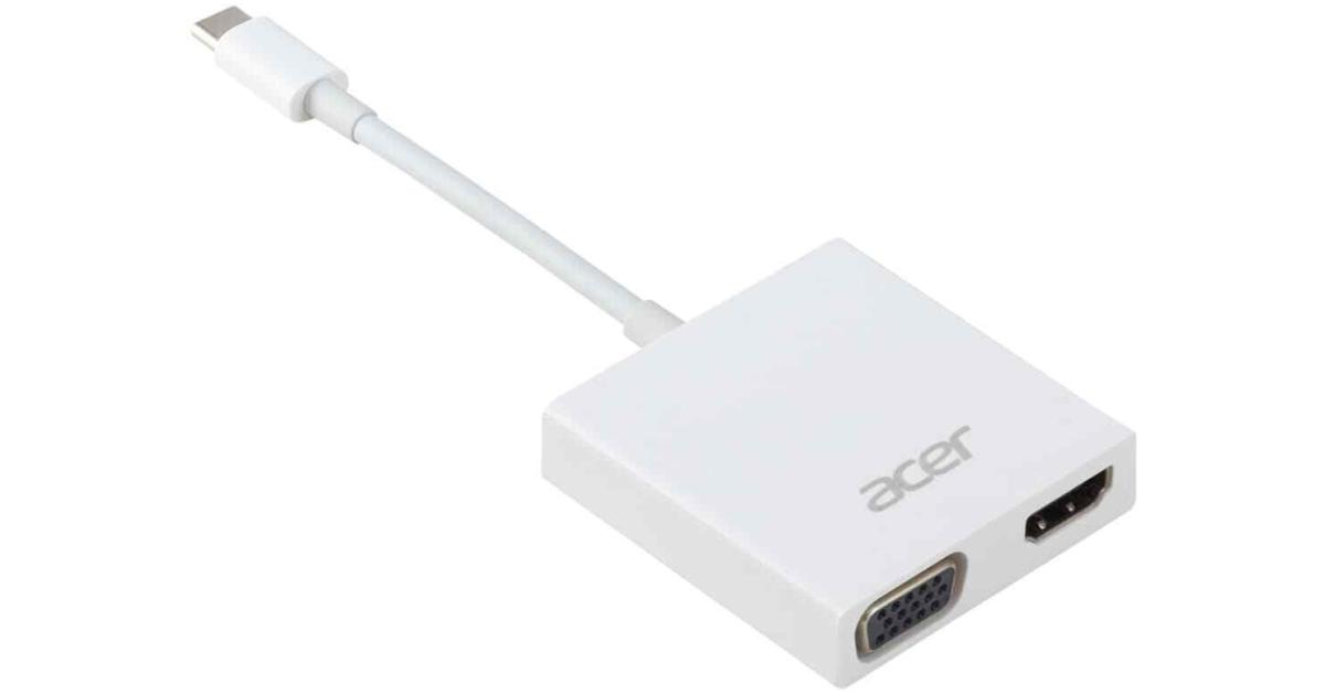 ACER ACB820 USB Type-C to HDMI & VGA 2-in-1 Adapter Support Full HD & 4K Resolution - White