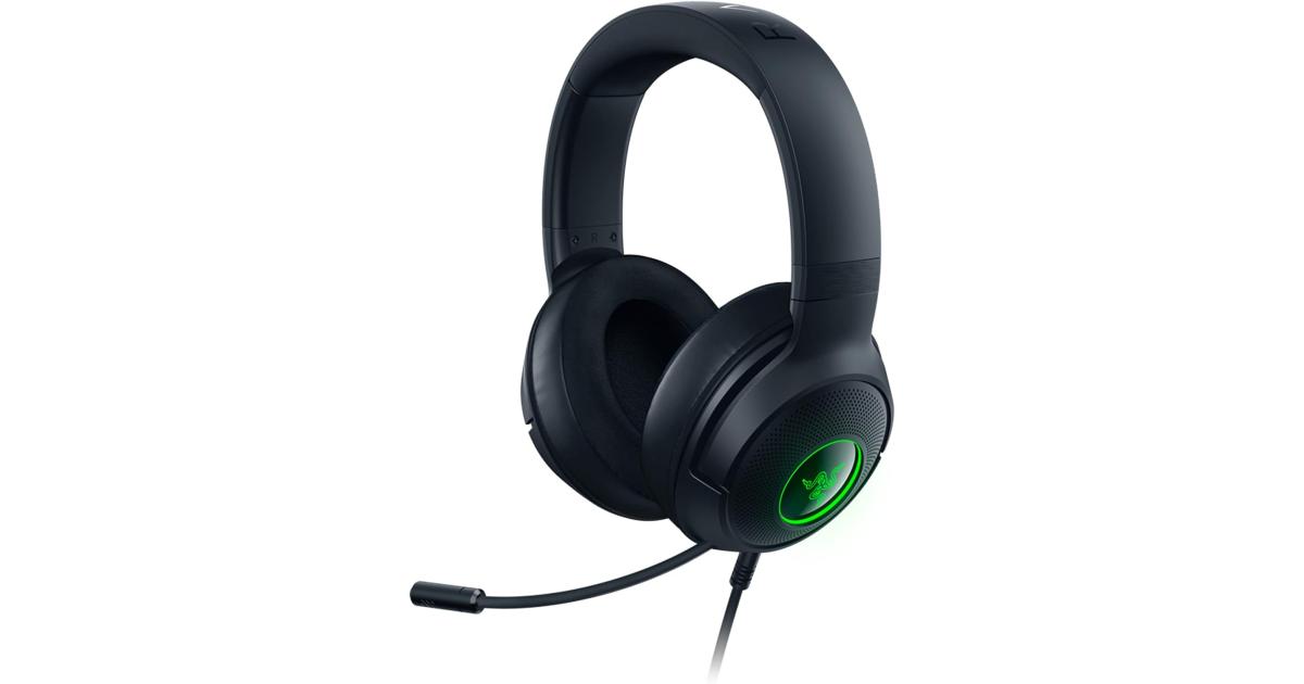 Razer Kraken V3 X Wired USB 7.1 Surround Sound Lightweight Build Triforce 40mm Drivers HyperClear Cardioid Mic Chroma RGB Lighting - Black