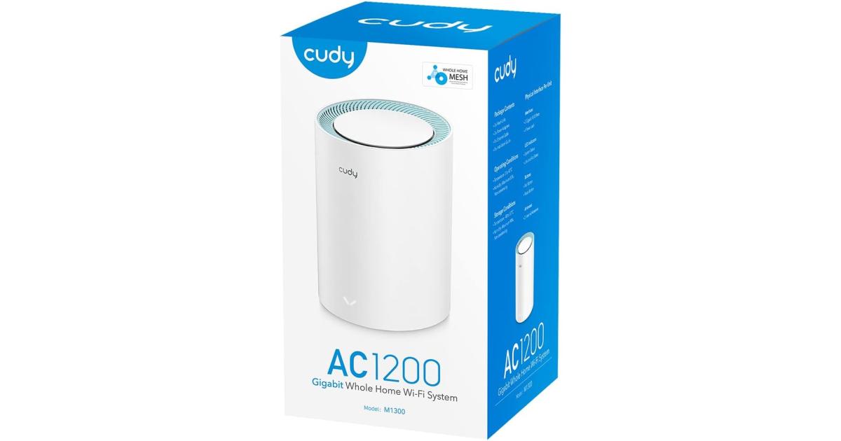 راوتر Cudy M1300 AC1200 Mesh WiFi Dual Band WiFi & Extender Gigabit Ports High Gain Antennas VPN Cloudflare Up to 100 Devices (1-Pack)