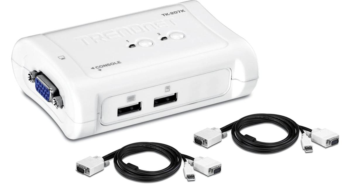TRENDnet TK-207K 2-Port USB KVM Switch & Cable Kit 2048 x 1536 Resolution Device Monitoring, Auto-Scan For Windows and Linux