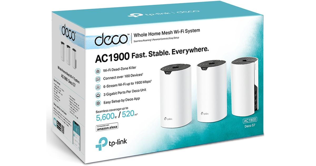 نظام Mesh Wi-Fi TP-LINK Deco S7 AC1900 Whole Smart 1000 mbps Router Gigabit Ports Work with Amazon Alexa (3-Pack)