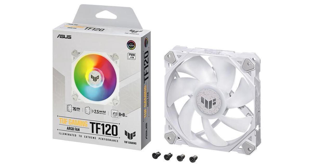 ASUS TUF Gaming TF120 ARGB Fan 3Pin LEDs Blade 120mm PWM Control For Computer Case & Liquid Radiator - White