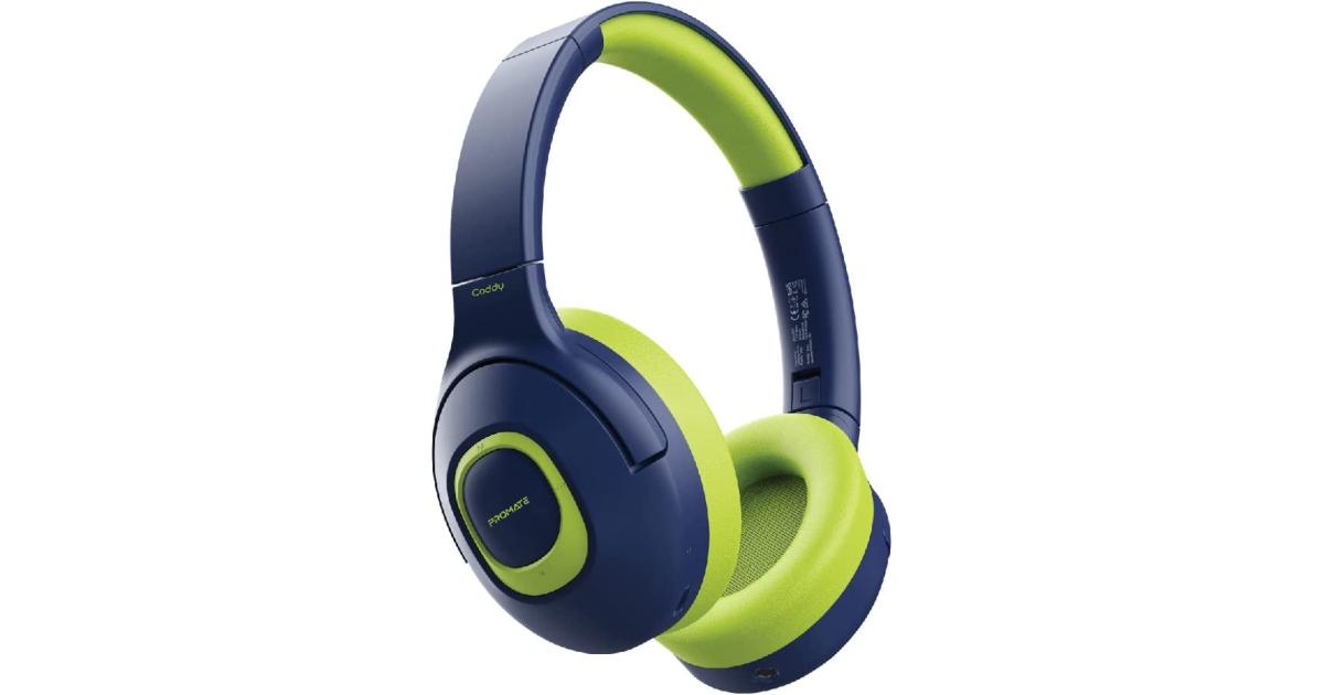 Promate Coddy Kids Wired/Wireless Adjustable Safe Volume Limit 85dB to 93dB AUX Share-Port Built-In Dual Mic & 20H Playtime - EMERALD