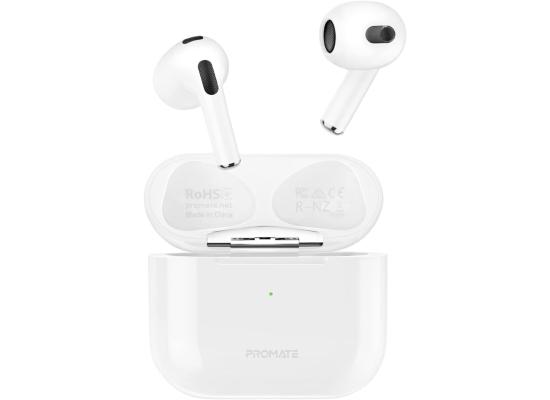 Promate FreePods-2 High Fidelity In-Ear Bluetooth v5.0 w/ Built-in Mic 25H Playback Time Auto Pairing & Wireless Charging Case - White