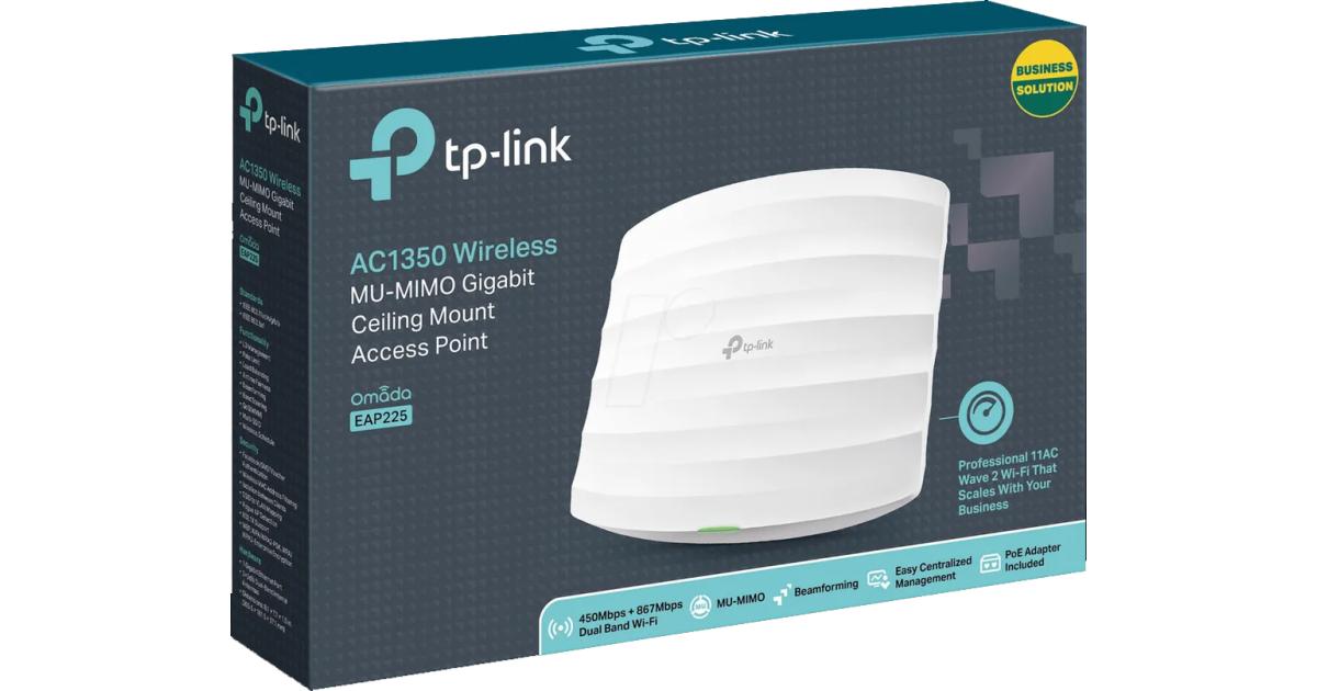 TP-Link Omada EAP225 AC1350 Wireless Ceiling Mount Access Point Seamless Roaming Gigabit MU-Mimo POE Powered w/ PoE Injector