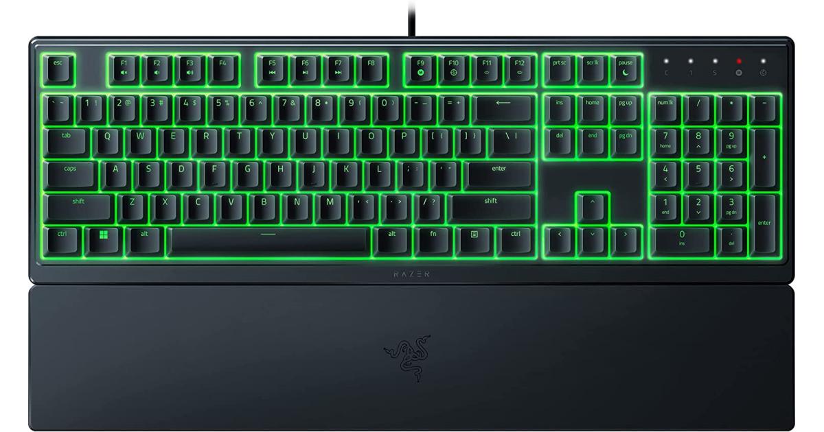 Razer Ornata V3 X Gaming Low-Profile Keys Silent Membrane Switches Spill Resistant Chroma RGB Lighting Ergonomic Wrist Rest - Black