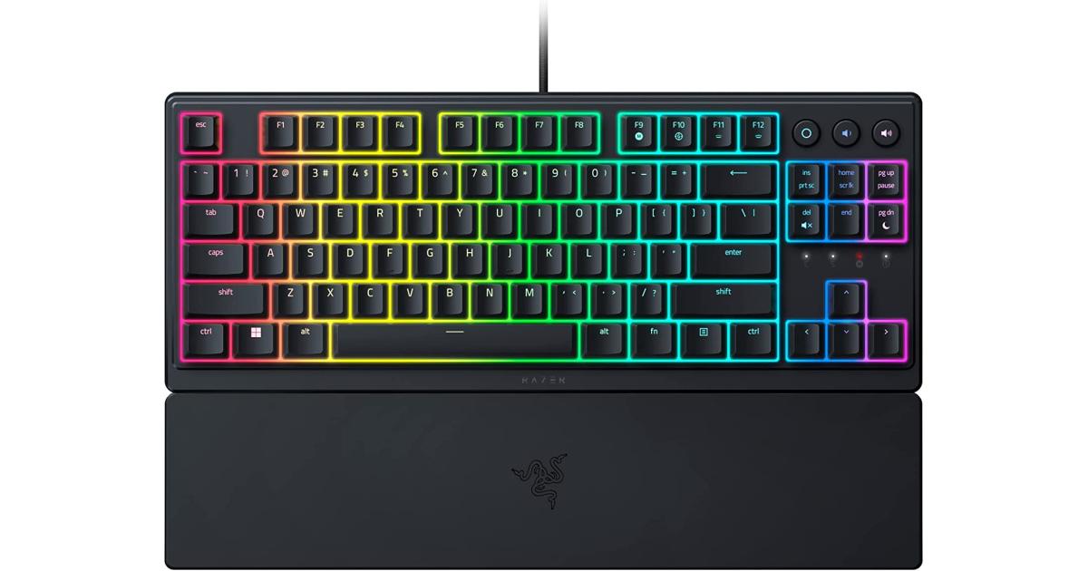 Razer Ornata V3 TKL Low-Profile Keys Mecha-Membrane SwitchesUV-Coated Keycaps Backlit Media Keys 8-Zone RGB Lighting Spill-Resistant w/ Wrist Wrest
