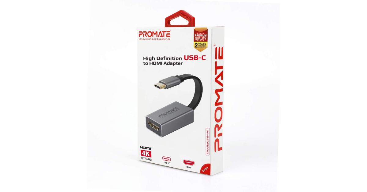Promate MediaLink-H1 High Definition USB-C to HDMI Adapter 4K Video Support, Compact Design