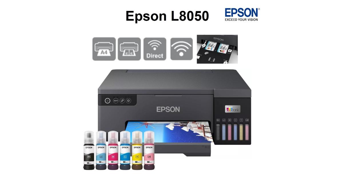 طابعة EPSON EcoTank L8050 High Volume 6 Colour A4 Photo 10x15cm Borderless Photos 5.760 x 1.440 DPI Resolution 22 ppm