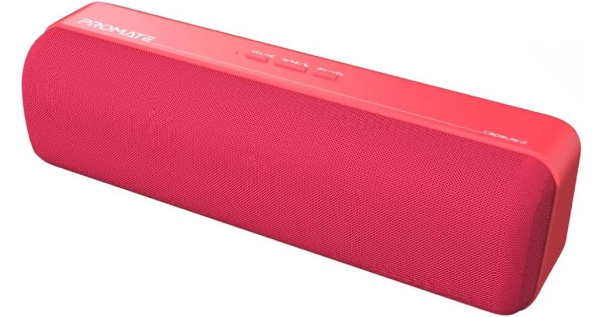 مكبر صوت محمول بروميت Capsule-2 بتقنية البلوتوث HD 6W True Bluetooth 5.0 وقت تشغيل طويل ومنفذ وسائط USB وبطاقة Micro SD ومنفذ 3.5 ملم - أحمر