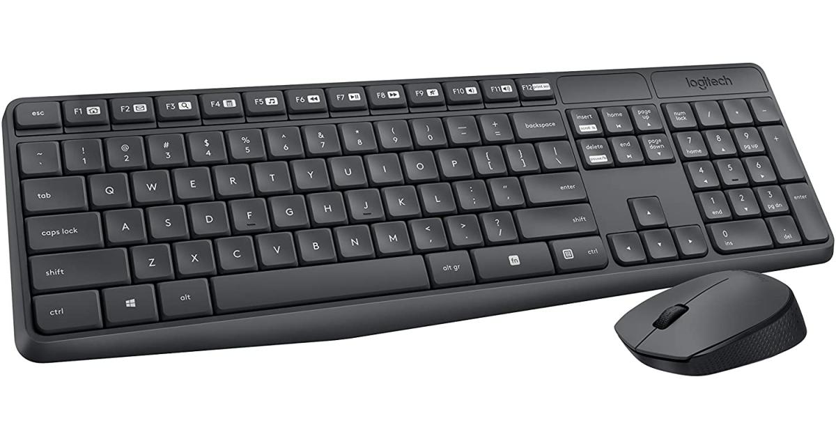 لابتوب Logitech MK235 Arabic Version Wireless Keyboard and Mouse Combo/Kit for Windows, USB Receiver, 15 FN Keys, Long Battery Life, Compatible with PC,