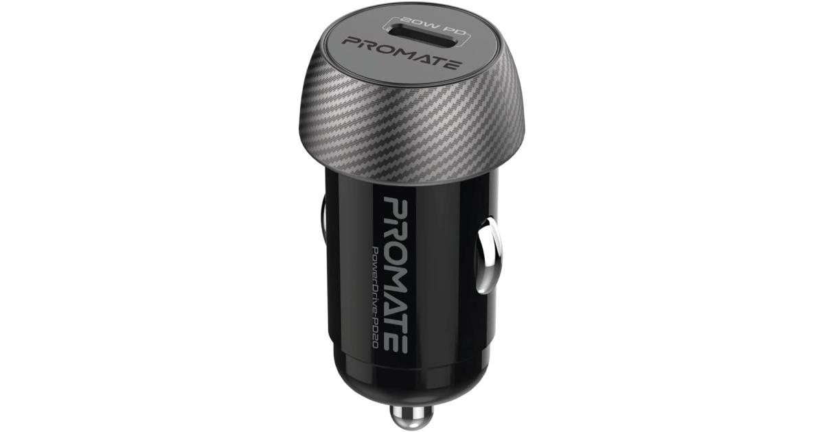 شاحن سيارة Promate PowerDrive-PD20 Super-Fast USB-C Adapter 20W USB-C Power Delivery - Black
