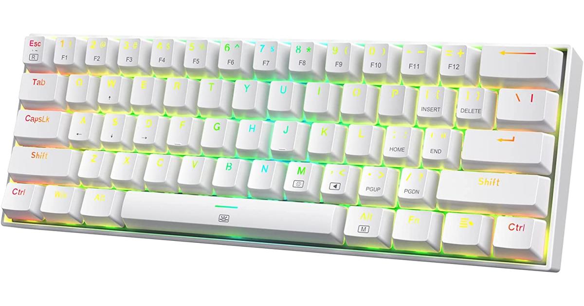 كيبورد ميكانيكي Redragon K630 Dragonborn 60% Wired RGB Gaming Keyboard, 61 Keys Compact with Linear Red Switch, Pro Driver Support, White