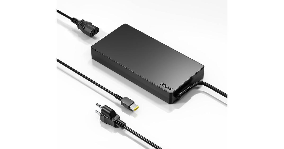 شاحن Lenovo 300W Slim Tip AC Adapter Compatible With Legion 5 & 7 series w/ Power Cord - UK Outlet