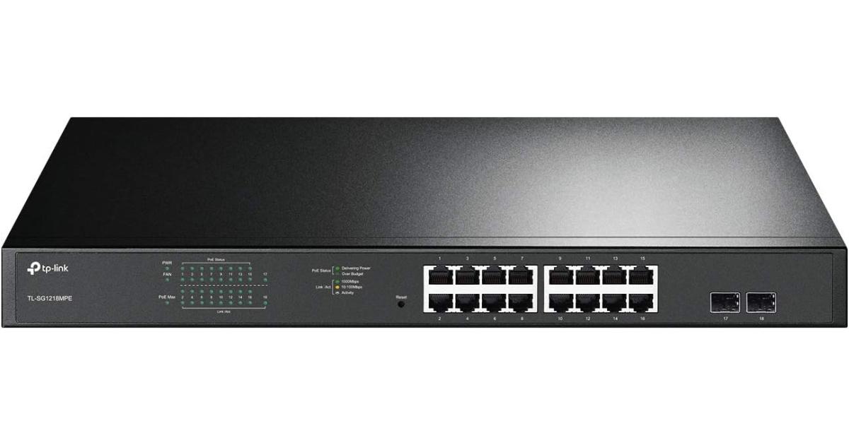 TP-Link TL-SG1218MPE 16 Port Gigabit PoE Switch Smart Managed 250W 2 non-PoE Ports 2 Combo SFP slots QoS Vlan IGMP & LAG