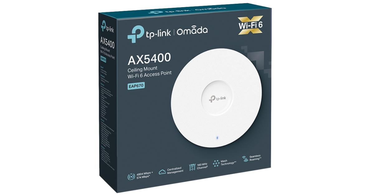 TP-Link EAP670 Omada WiFi 6 AX5400 Wireless 2.5G Ceiling Mount Access Point Support Mesh SDN Integrated Cloud Access & Omada App PoE+ Powered