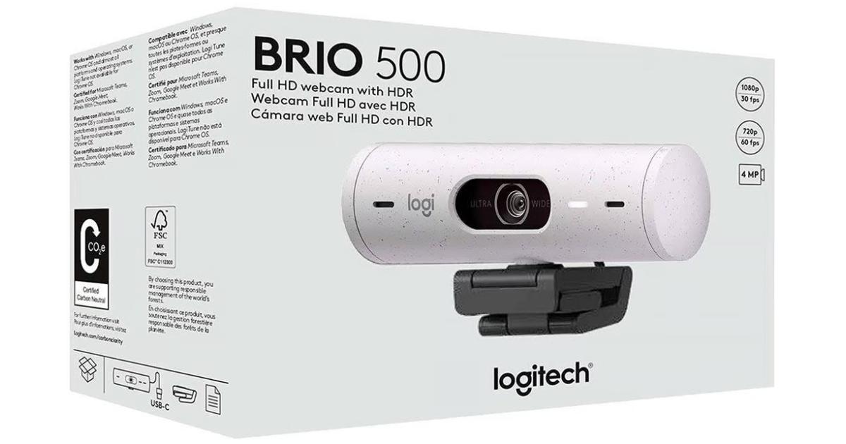 كاميرات ويب Logitech Brio 500 Full HD with Auto Light Correction Show Mode Dual Noise Reduction Mics Privacy Cover For Microsoft Teams, Google Meet, Zoom, USB-C Cable