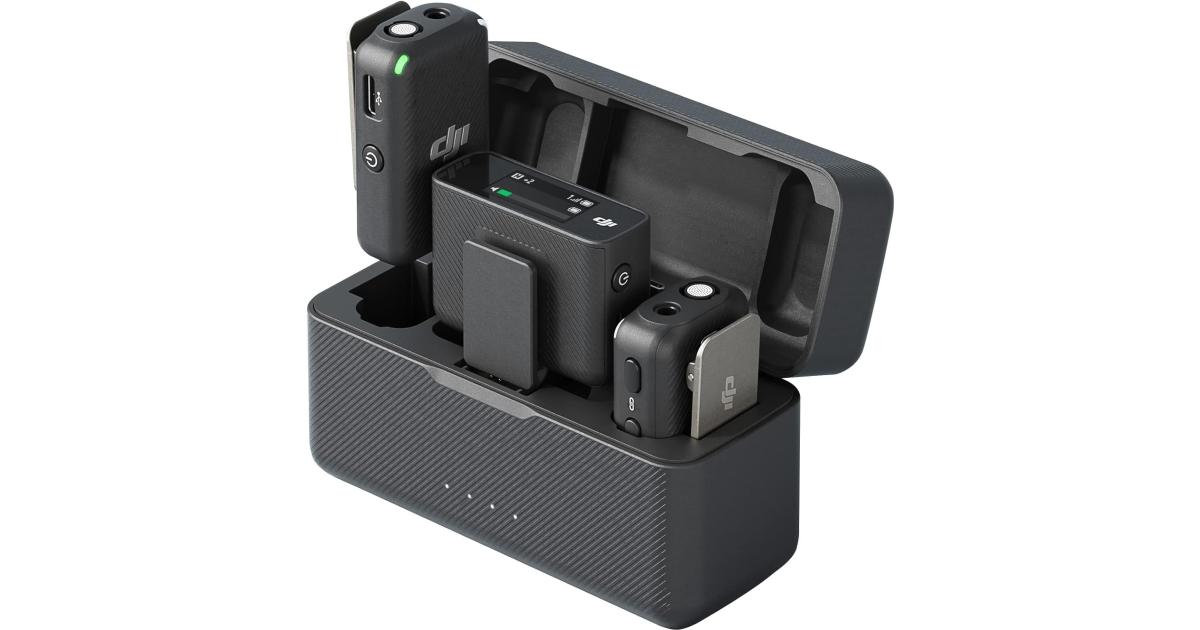 DJI Mic (2 TX + 1 RX + Charging Case), Wireless Lavalier Microphone, 250m (820 ft.) Range, 15-Hour Battery, Noise Cancellation, Wireless Microphone for PC, iPhone, Android, Record Interview, Vlogs