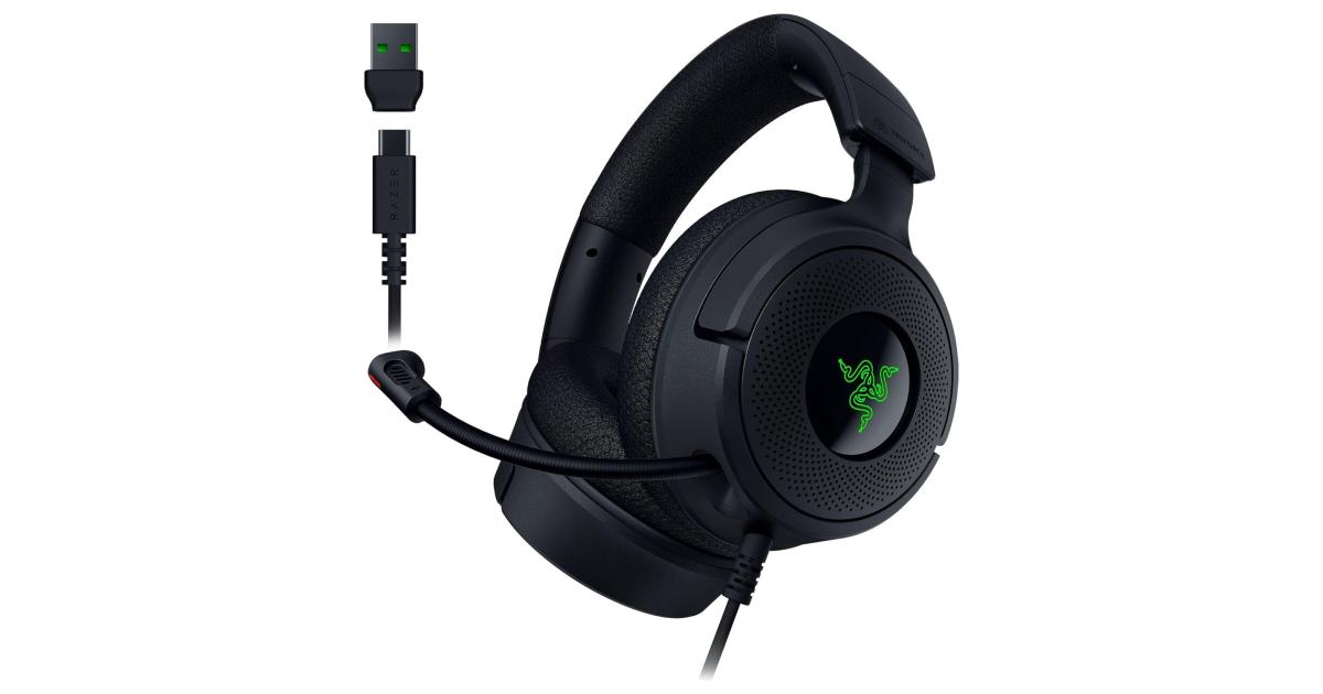 Razer Kraken V4 X Wired 40mm Drivers Cardioid Mic Memory Foam Cushions Chroma RGB Lighting Type C & Type A Cable For PC, Mac, PS5, Nintendo Switch, Steam Deck, Smartphone