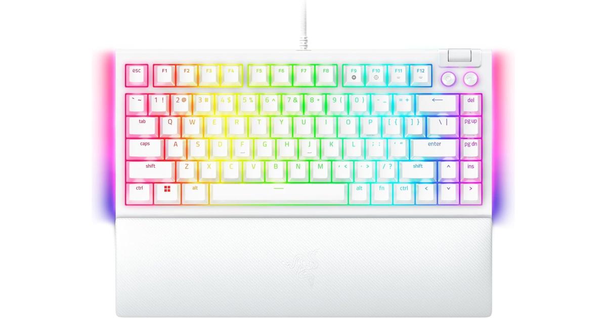 Razer BlackWidow V4 75% Mechanical Hot-swappable Compact & Durable Chroma MF Roller & Media Keys Wrist Rest Orange Tactile Switches - White