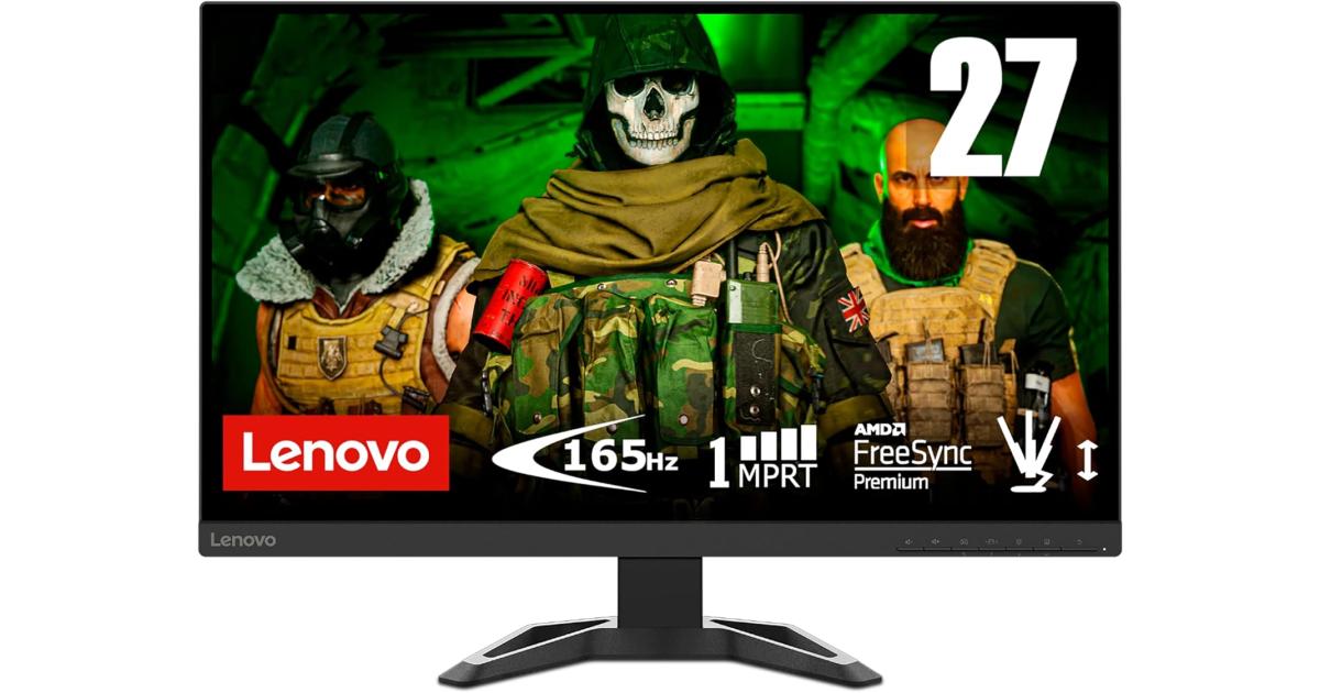 شاشة ألعاب Lenovo G27-30 27" Full HD 1ms 165Hz 99% sRGB 90% DCI-P3 FreeSync™ Premium w/ Height Adjust Stand & Speaker 2xHMDI 1X DP