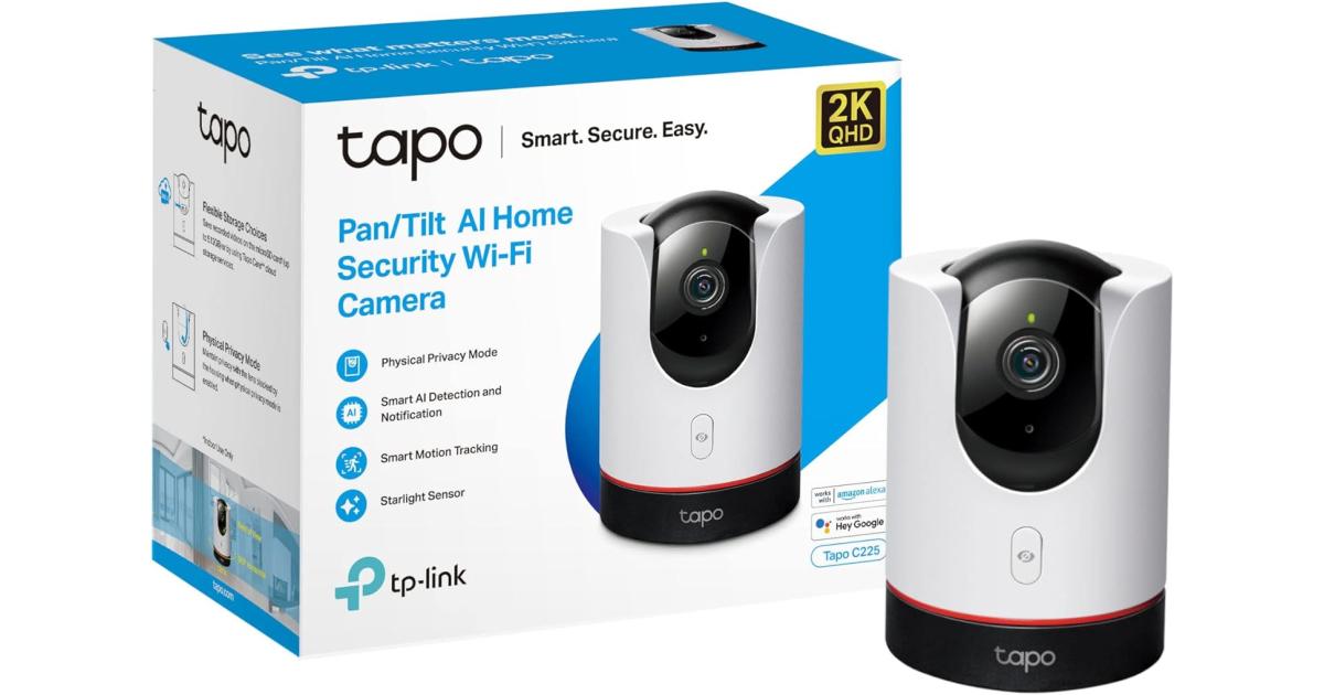 TP-Link Tapo C225 2K QHD Pan/Tilt Security Camera AI Detection Privacy Protection Starlight Sensor 2-way Audio 4MP Night Vision Cloud&SD Card Storage Works with Alexa