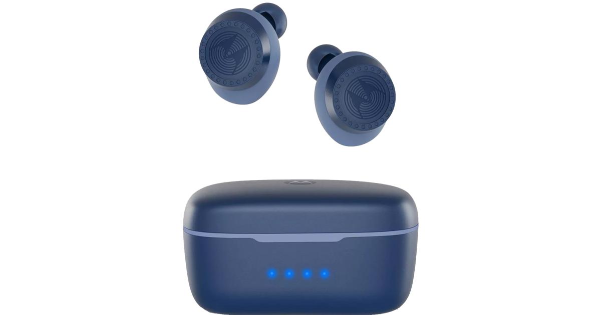 Motorola VerveBuds 200 Wireless Earbuds For Sport Gym Exercise Fitness IPX5 Comfortable Fit Compatible w/ Voice Assistants 3 Buds Sizes - Blue