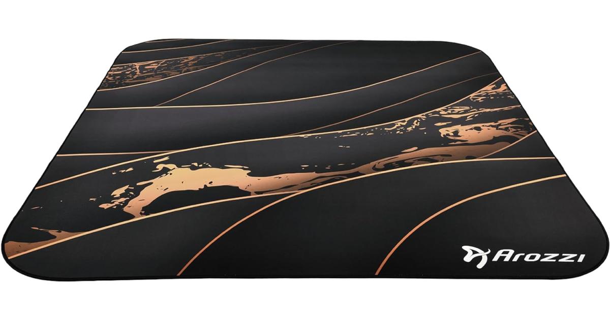 Arozzi Floor Mat Zona Quattro Microfiber Gaming Chair Floor Mat for Carpet Anti-Slip Noise Dampening Floor Mat for Office Chair - Black Gold