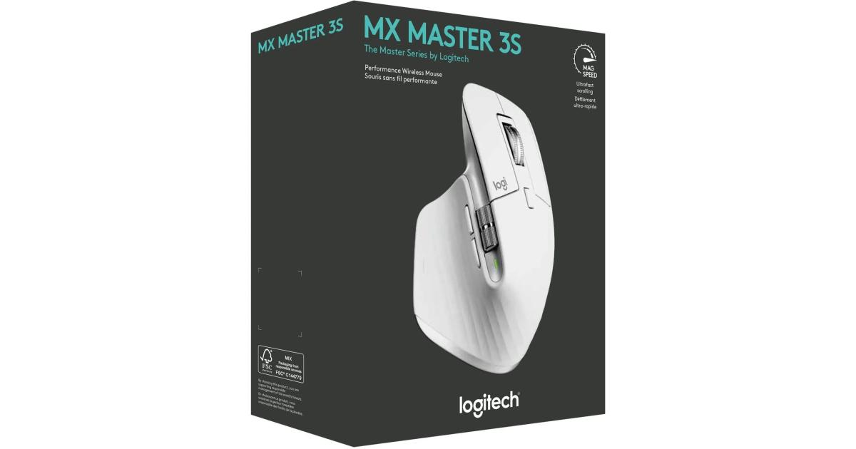 ماوس Logitech MX Master 3S Wireless Performance w/ Ultra-fast Scrolling Ergo 8K DPI Track on Glass Quiet Clicks USB-C - Pale Grey