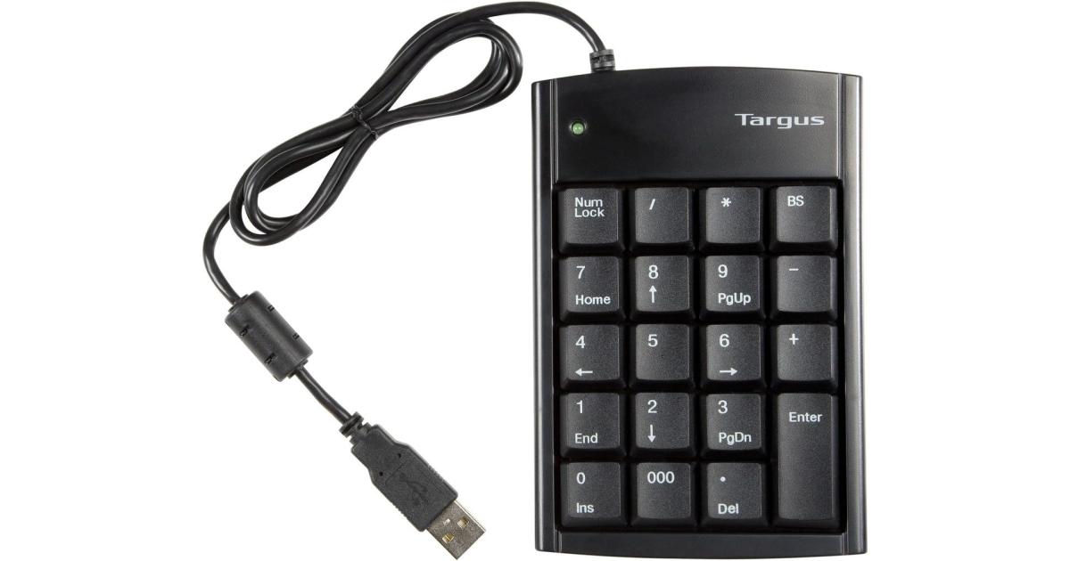 لوحة مفاتيح Targus Ultra Mini USB مع موصل منفذ USB، جهاز التوصيل والتشغيل الحقيقي يتصل بالكمبيوتر المحمول والأجهزة الأخرى - أسود