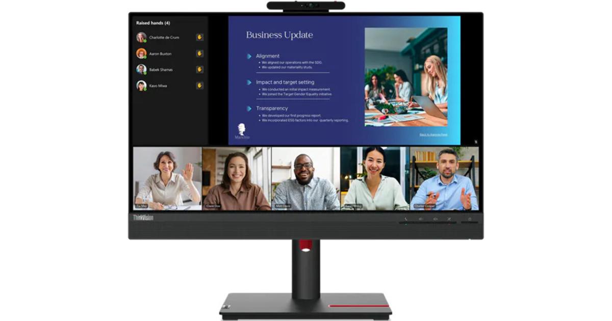 شاشة Lenovo ThinkVision T24mv-30 24" IPS Full HD 75Hz Conferencing Adjustable Stand Built In 5MP IR+RGB Webcam & Speakers & Mic w/ HDMI 2.1, DP, USB C & USB Hub
