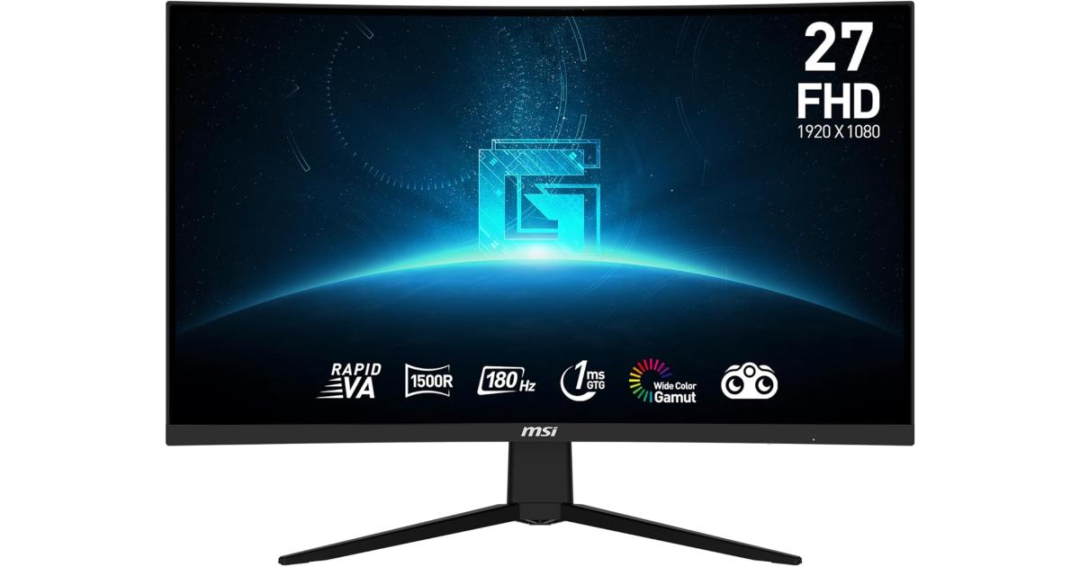 MSI G27C3F 27" Curved 1500R Rapid VA Full HD 180Hz 1ms Frameless Night Vision w/ Anti-Flicker & Less Blue Light Support 120Hz For Console - Black