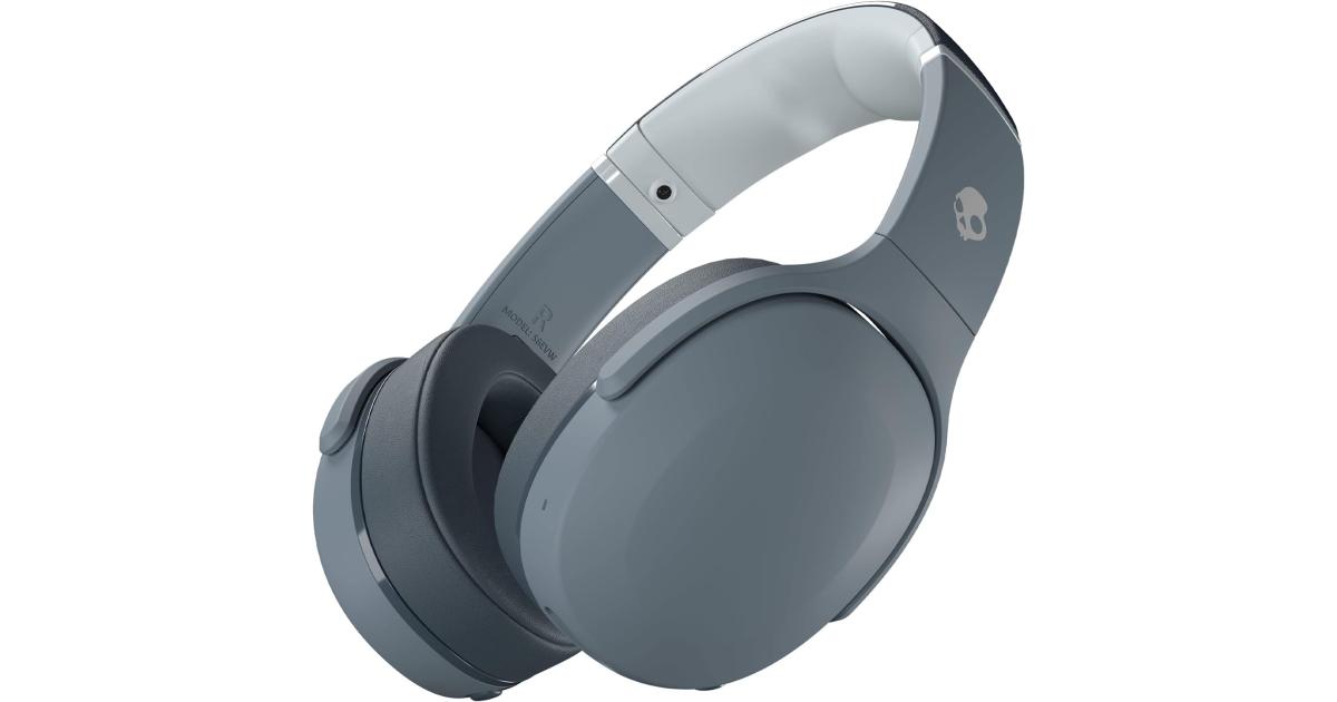 سماعات Skullcandy Crusher Evo Wireless Bluetooth with Multi-Sensory Bass and Charging Cable, Noise Isolating Over-Ear Fit, Up to 40 Hours Battery, Microphone for iPhone Android - Chill Grey