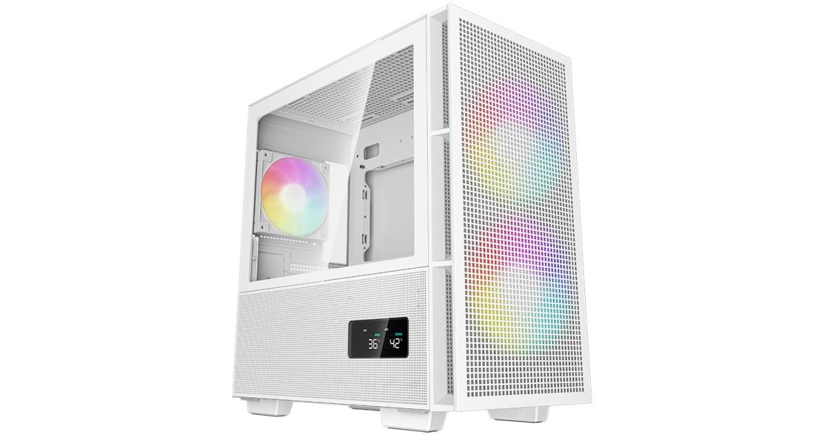 Deepcool CH360 Digital Micro Tower High Air Flow w/ 2x140mm + 1x120mm ARGB Fans Real-time Dual Status Digital Display - White