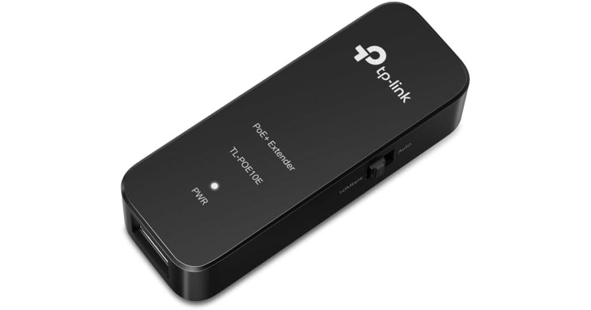 TP-Link TL-POE10E Fast Ethernet PoE+ Extender PoE/PoE+ Network Extension 100m – 250m Compliance with 802.3af/at Up to 20W Output Power Plug & Play