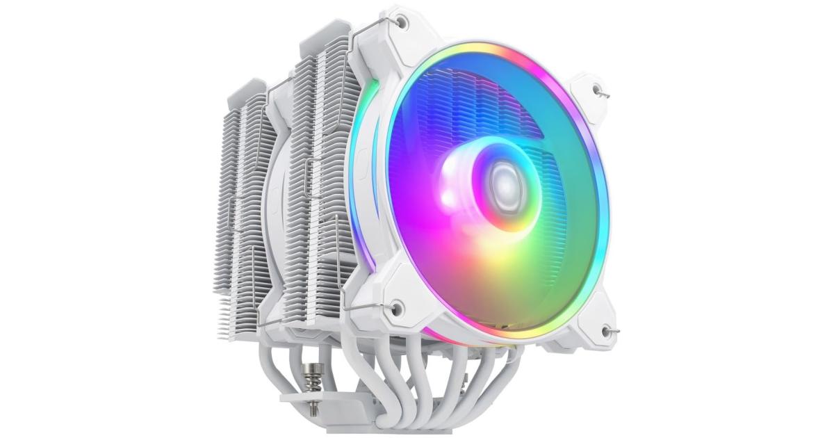 Cooler Master Hyper 622 Halo Dual Tower Air Cooler Halo² Fan Dual Loop ARGB Aluminum Top Cover 6 Heat Pipes 154mm Tall - White