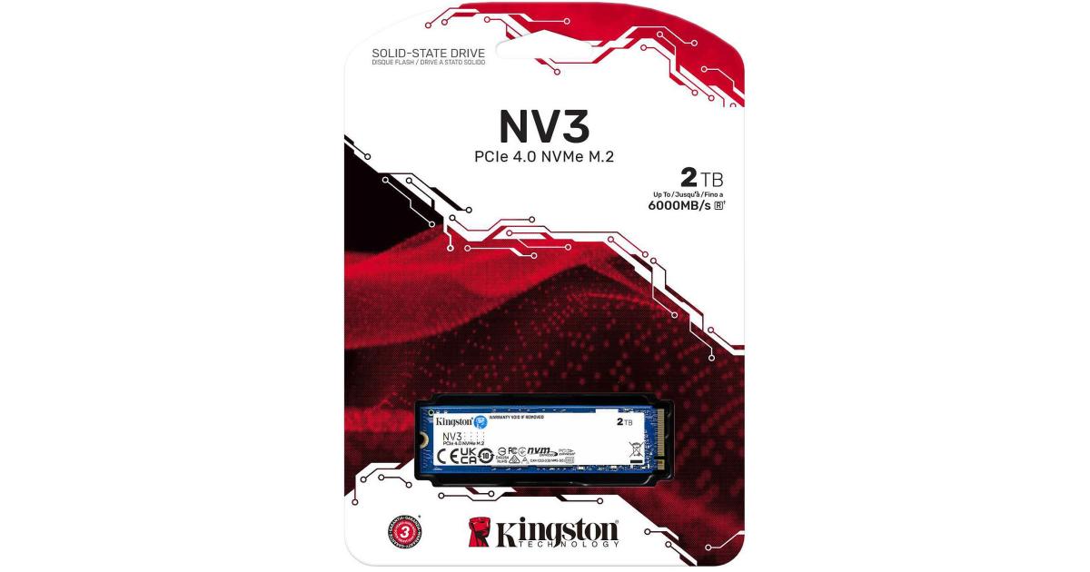 وحدة تخزين SSD داخلية Kingston NV3 2TB M.2 2280 NVMe PCIe Gen 4x4 Up to 6000 MB/s