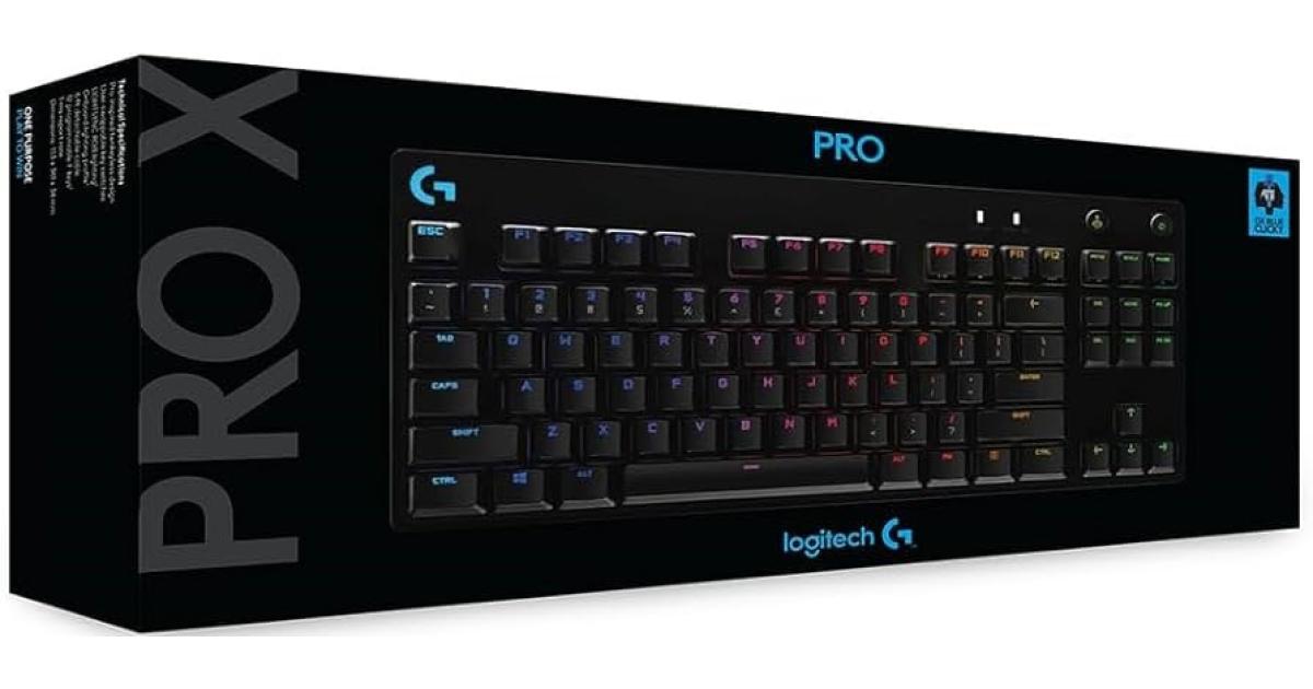 Logitech G Pro X TKL Wired Mechanical Swappable Switches LIGHTSYNC RGB Detachable Cable 12 Programmable F-keys GX Blue Clicky Switches - Black