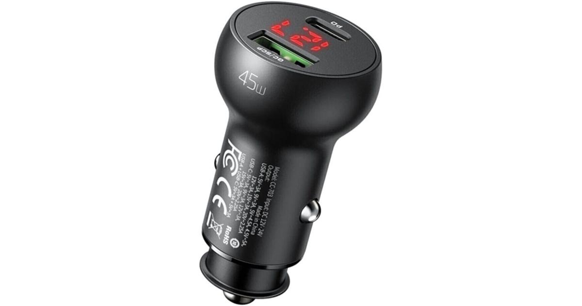 شاحن سيارة Mcdodo CC-7030 , USB + USB-C, with Display, 45W (Black)