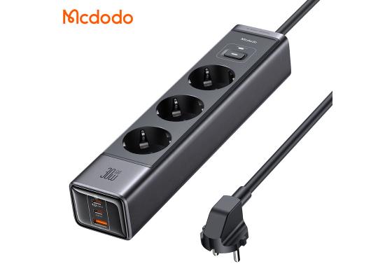 Mcdodo Surge Protection Power Strip 6 Outputs Including 2 USB-C Ports,1 USB-A Port,& 3 AC outlets USB-C Port Supports Max.30W Fast Charging for Laptops, Phones - 18 Months Warranty