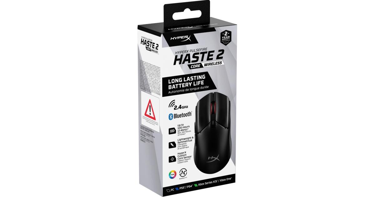 HyperX Pulsefire Haste 2 Core Wireless & Bluetooth Lightweight 59G Long Battery Life Up to 100 hours Long Battery Life Custom Core Sensor - Black