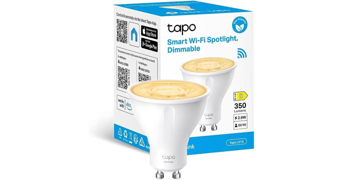 TP-Link Tapo L610 Smart Led Bulbs Dimmable LED Spotlight Bulbs 2700K Warm Light GU10 Lamp Base Remote Control Works with Alexa & Google Home No hub required