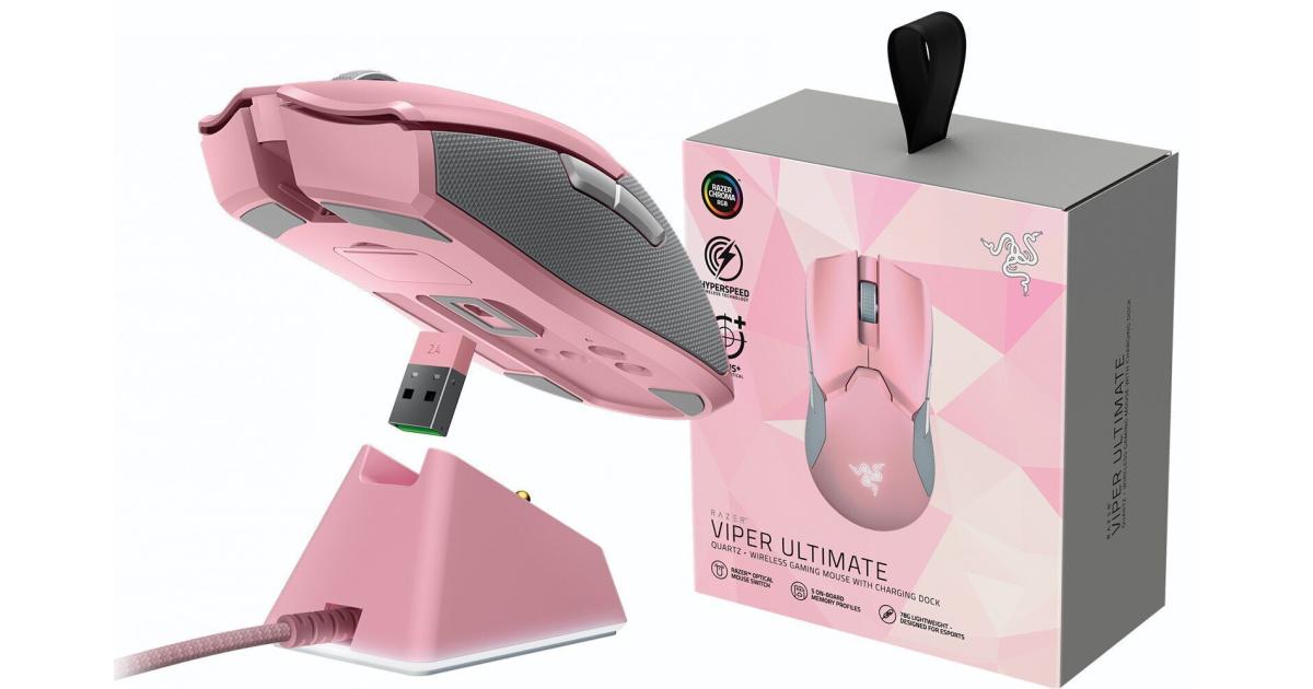 ماوس لاسلكي Razer Viper Ultimate w/ Dock Station HyperSpeed Light and Fast 20K Dpi Sensor RGB Chroma - Quartz
