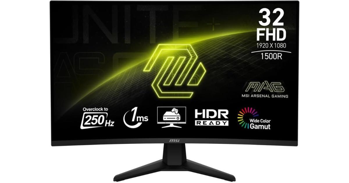 MSI MAG 32C6X 32" Full HD Curved 1500R 250Hz 1ms HDR Ready Frameless Design Anti-Flicker & Less Blue Light Adaptive sync 2x HDMI & Display Port
