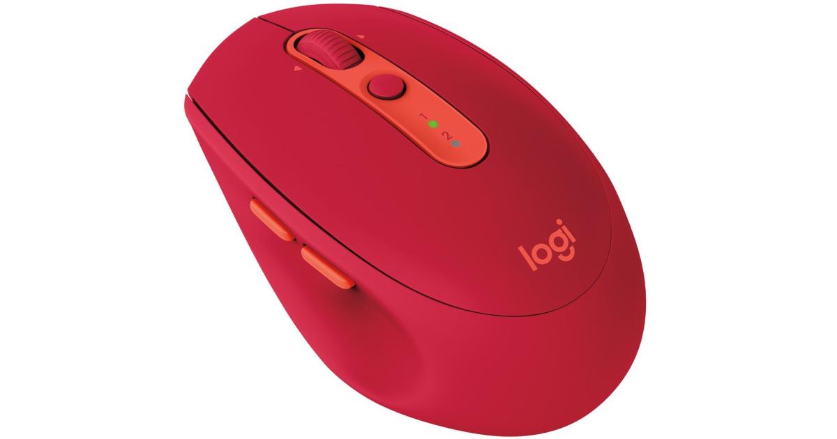 Logitech M585 Multi-Device Wireless & Bluetooth 2 Thumb Buttons Logitech FLOW Ultra-Precise Scrolling Curved Design Windows & Apple Mac - Red