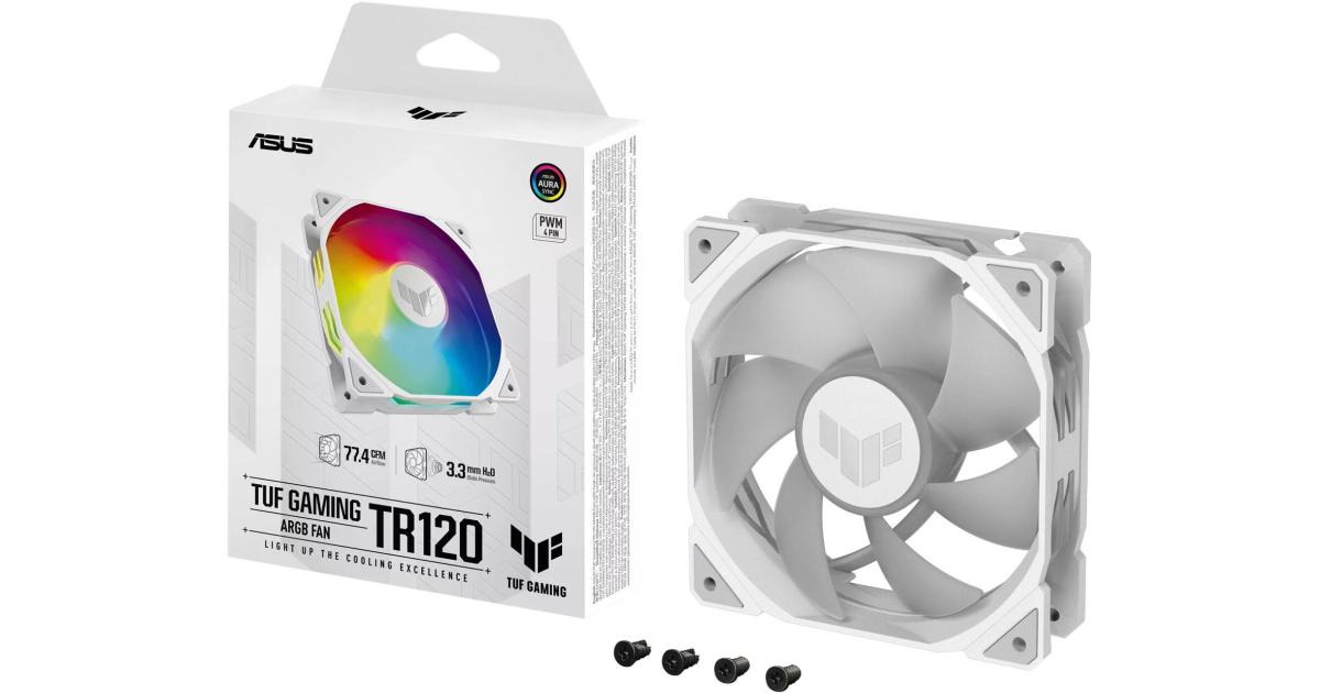 ASUS TUF Gaming TR120 ARGB Fan 3Pin Double-Layer LED 2000rpm 3.3mm H2O 77.4 CFM 16 Individually Addressable RGB LEDs 1 Pack - White