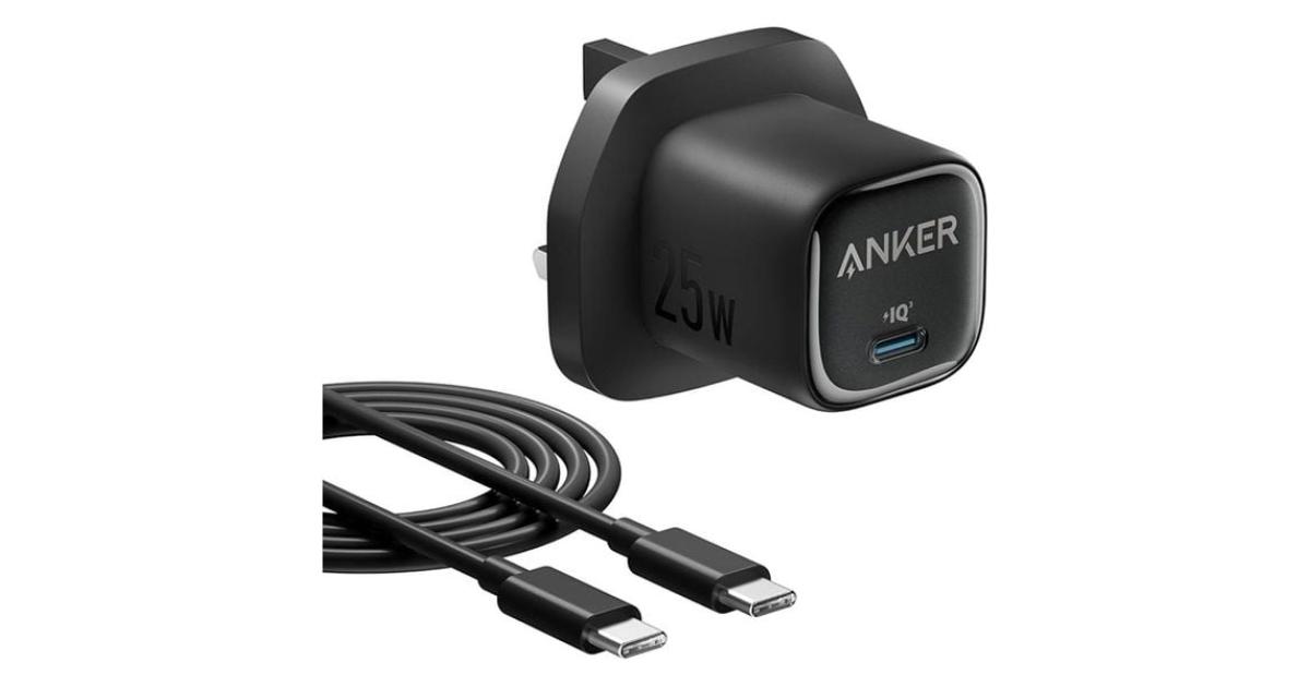 Anker 25W USB C Charger Block, Compact and Foldable, Supports PPS Fast Charging for Galaxy S24/Z Fold/Z Flip/Tab, iPhone 17/16 Series, iPad with Cable - Black