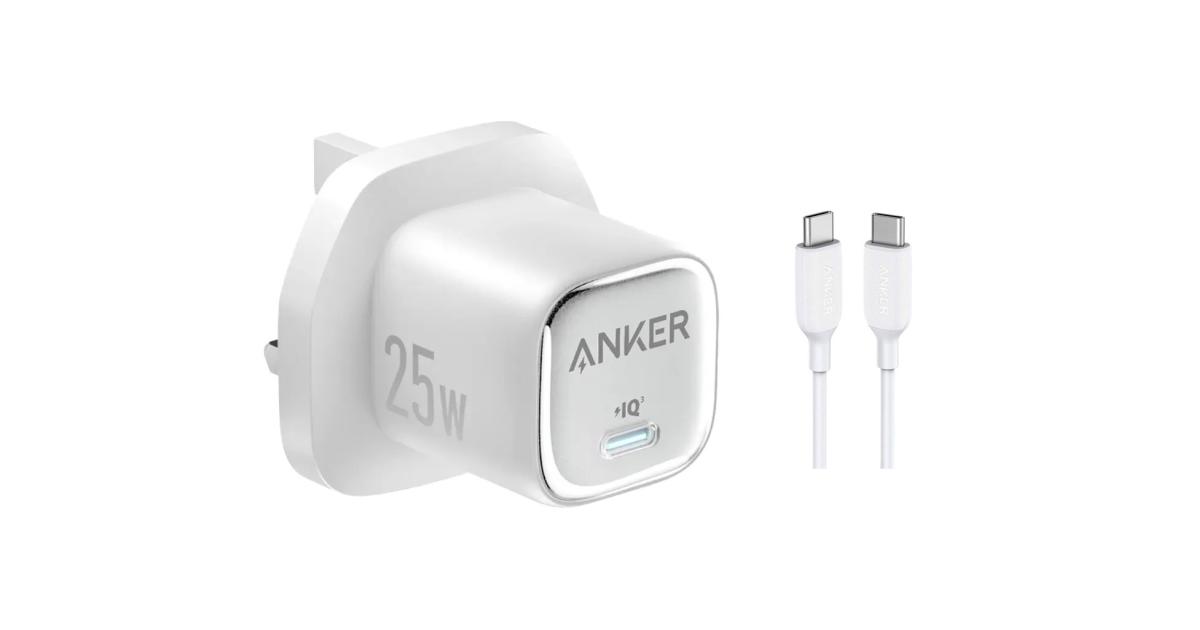 Anker 25W USB C Charger Block, Compact and Foldable, Supports PPS Fast Charging for Galaxy S24/Z Fold/Z Flip/Tab, iPhone 17/16 Series, iPad with Cable - White