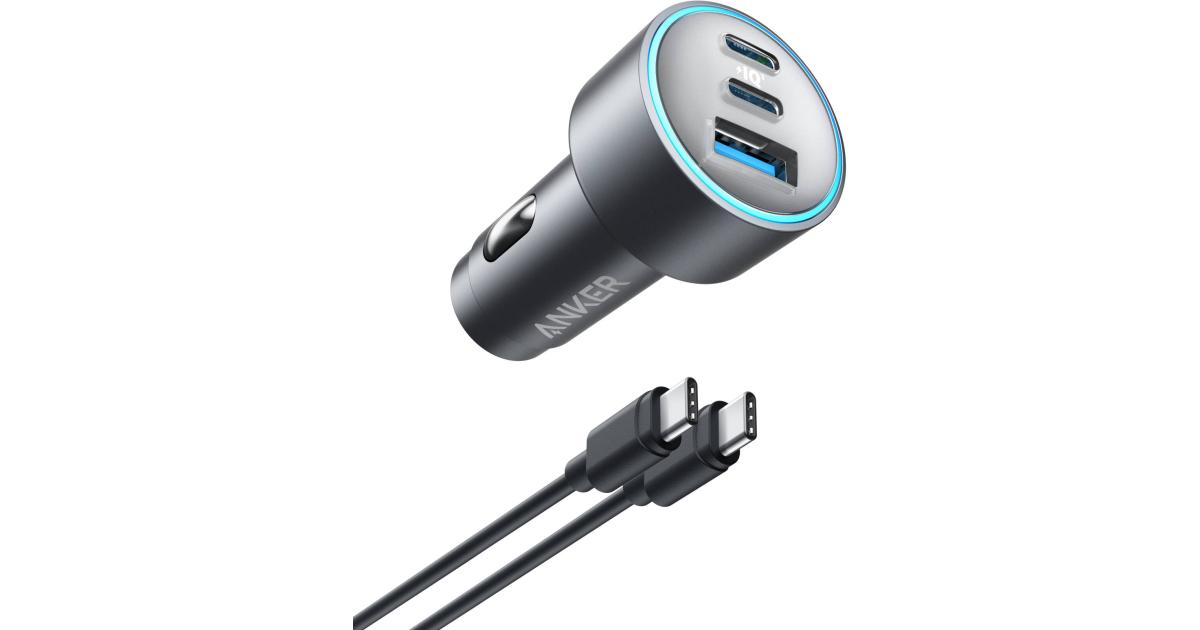 شاحن سيارة Anker USB-C , 67W 3-Port Compact Fast Charger, Adapter With 0.91M 3.0 USB-C To C Cable Included, For Smartphones And Gadgets - Black